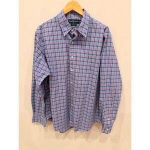 Ralph Lauren Men's Custom Fit Plaid Long Sleeve Button Down Shirt XL‎ Blue Red